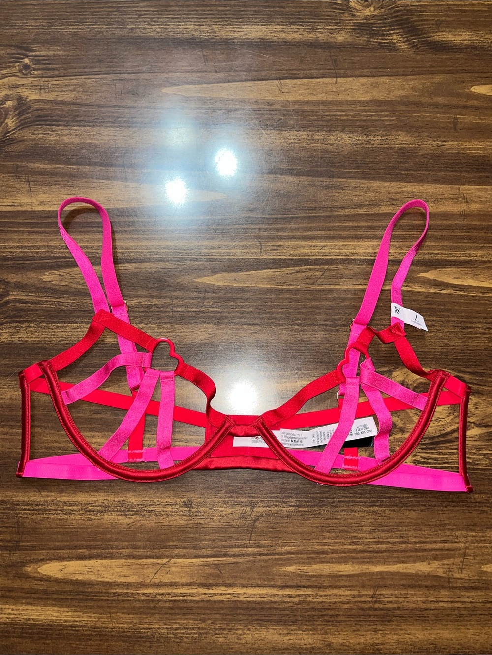 Victoria’s Secret Very Sexy Strappy Hot Pink & Red Underwire Bra - Size Large